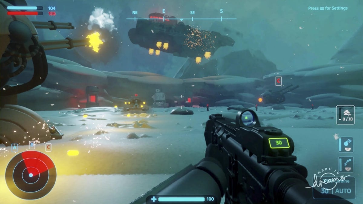 A first-person shooter involving vehicles in the Media Molecule game Dreams